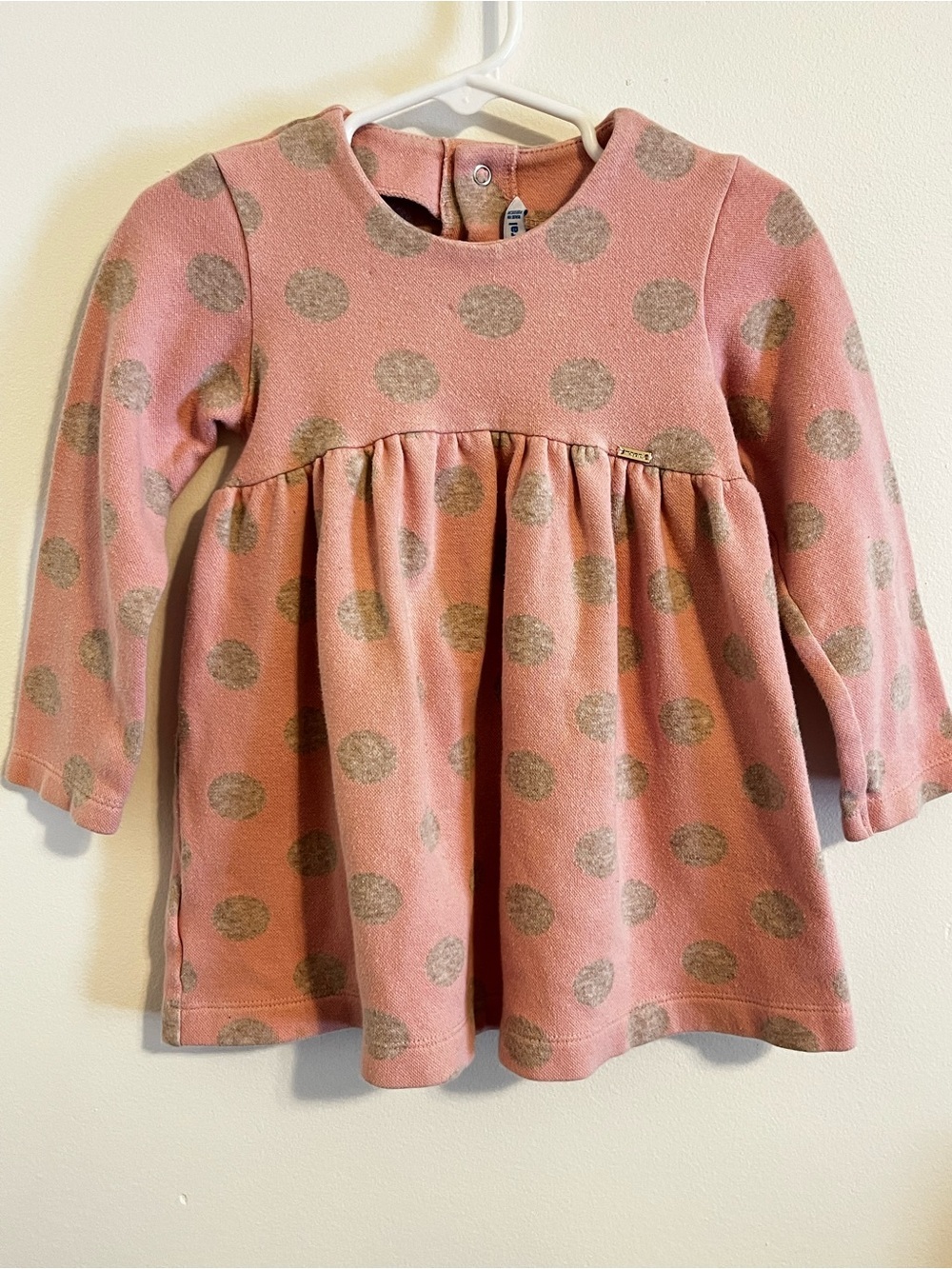 Mayoral Blush Pink Polka Dot Long Sleeve Twirl Dress Soft Cotton Knit Girls 3T